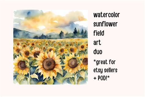 Watercolor Sunflower Field Art Duo Graphic by Reverie Studio · Creative ...