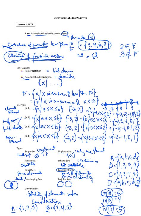 SETS notes - NONE - DISCRETE MATHEMATICS Lesson 1: SETS A set is a well-defined collection of ...