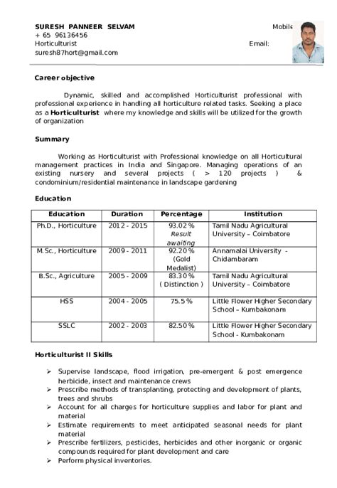 (DOC) SURESH Horticulturist resume sg | Suresh Selvam - Academia.edu