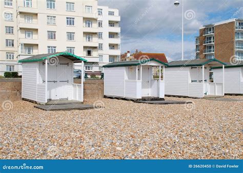 Wooden beach huts, Bexhill stock photo. Image of beach - 26620450