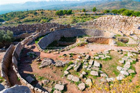 The Archaeological Site of Mycenae Near the Village of Mykines, with Ancient Tombs, Giant Walls ...