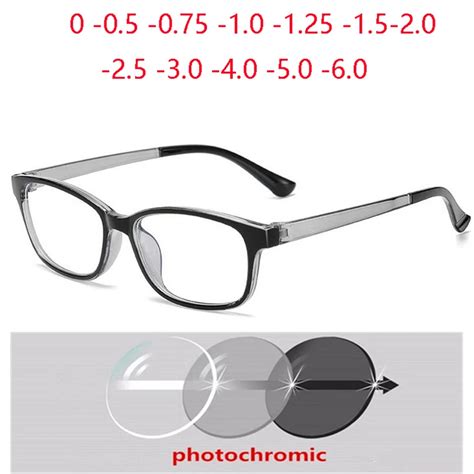 Fashion-Plastic-Black-Gray-Frame-Square-Nearsighted-Glasses-Sun-Photochromic-Gray-Prescription ...