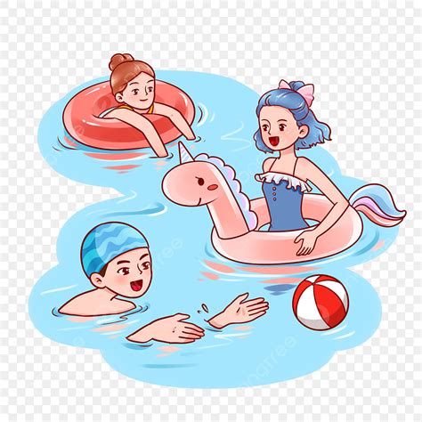 Cartoon Swimming Pool PNG Picture, Hand Drawn Cute Summer Swimming Pool Playing Cartoon ...