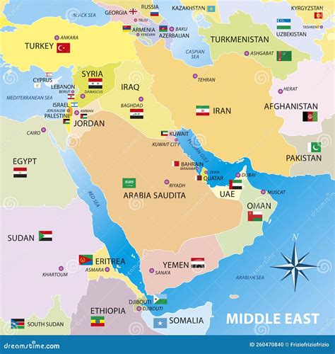 Map of Middle East Countries, Asia Stock Vector - Illustration of ...