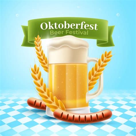 Free Vector | Realistic oktoberfest banner with pint and wurst