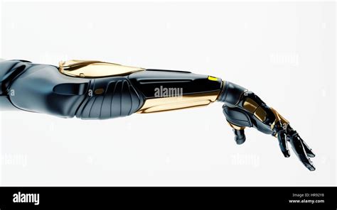 Black robotic arm with golden parts Stock Photo - Alamy