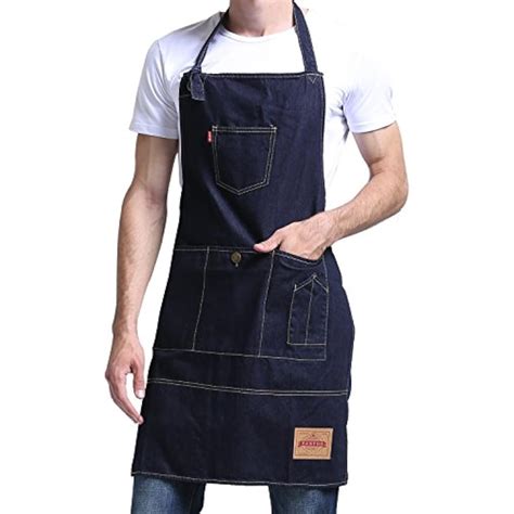 VANTOO Aprons Chef For Men With Pockets - Denim Cooking Grill,BBQ,Bakers,Kitchen | eBay