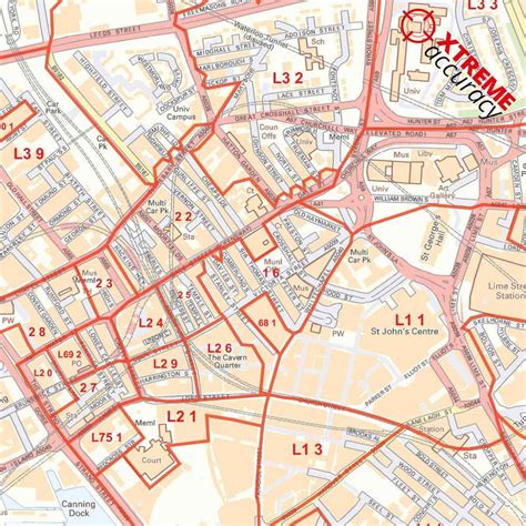 Liverpool City Centre Laminated Postcode Sector Map – Map Logic