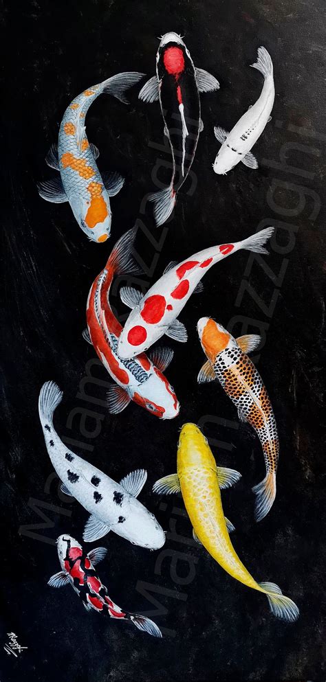 Koi original painting by Mariam Razzaghi. Lucky 9 Mix 50x100cm acrylic ...