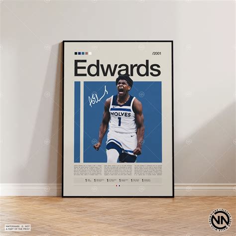 Anthony Edwards Poster, Timberwolves Print, NBA Poster, Sports Poster ...