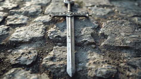 Premium Photo | A medieval sword on a stone