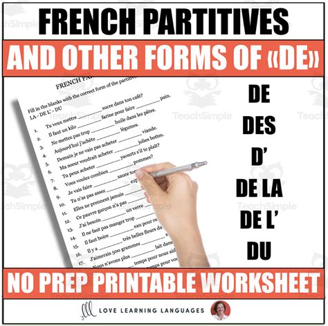 French Partitive Articles & More Ways to Use DE Worksheet Activity by ...