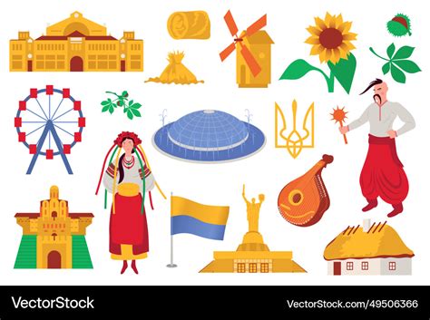 Ukraine culture symbols mega set in flat design Vector Image