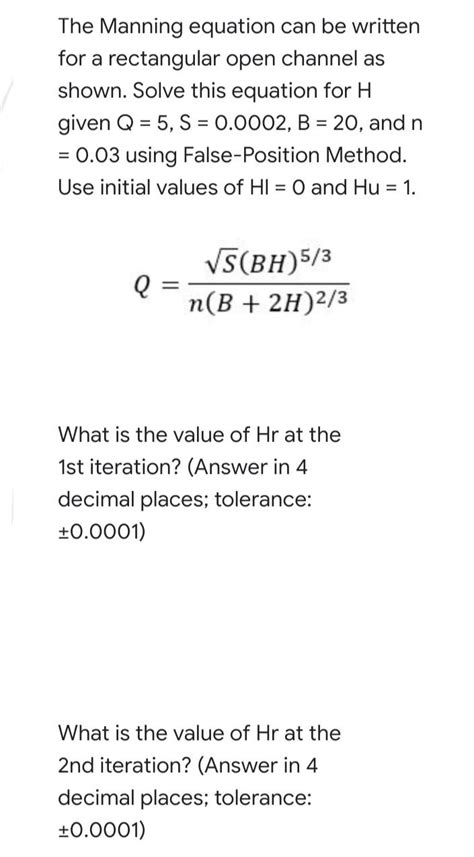 Solved The Manning equation can be written for a rectangular | Chegg.com