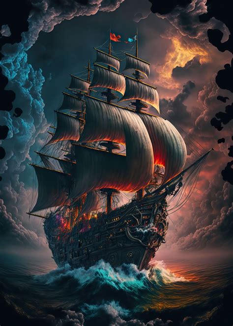 'Fantasy Pirate Ship ' Poster, picture, metal print, paint by Creative YS | Displate