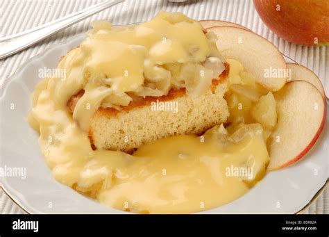 Apple Pudding & Custard Stock Photo - Alamy