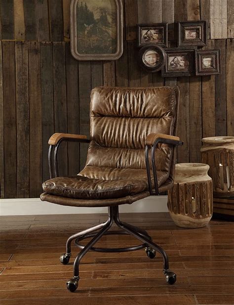 Rustic Top Grain Leather Office Chair | Interior Design Ideas