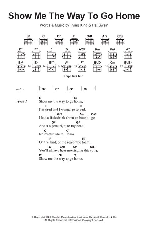 Show Me The Way To Go Home by Irving King Sheet Music for Guitar Chords/Lyrics at Sheet Music Direct