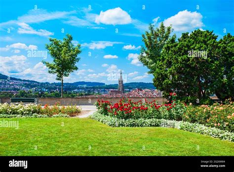 Rosengarten Rose garden park and Bern city aerial panoramic view. Bern is the capital of ...