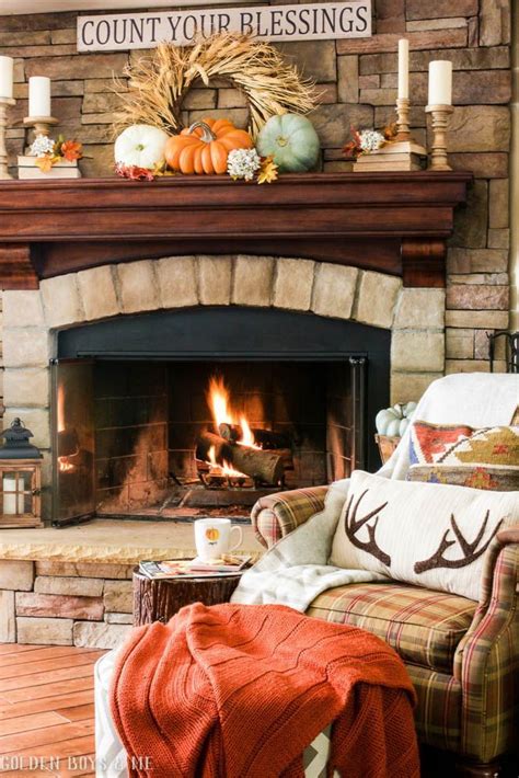 Fall fireplace mantel idea - www.goldenboysandme.com More Fireplace ...