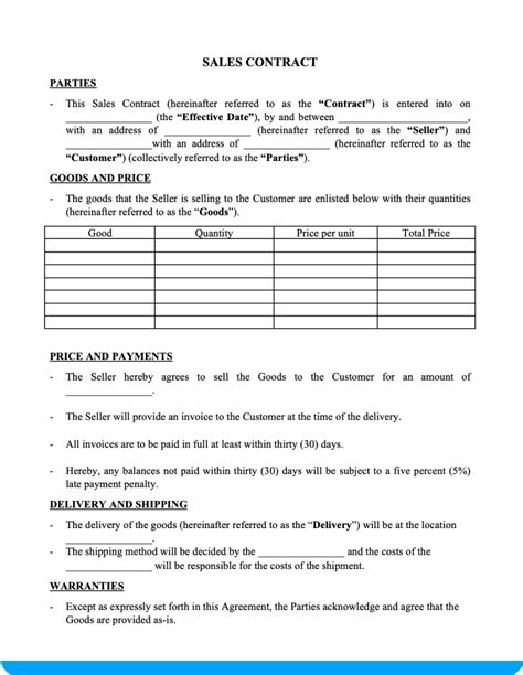 Sales Contract Template Free Download - Free Templates Printable