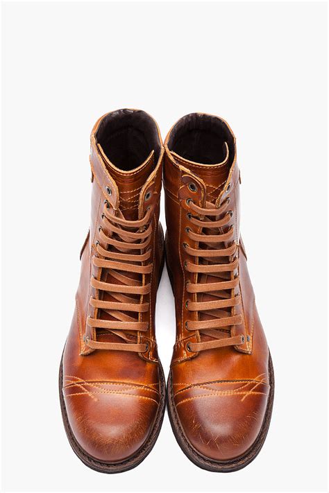 Diesel Tan Scuffed Leather Cassidy Combat Boots in Brown for Men | Lyst