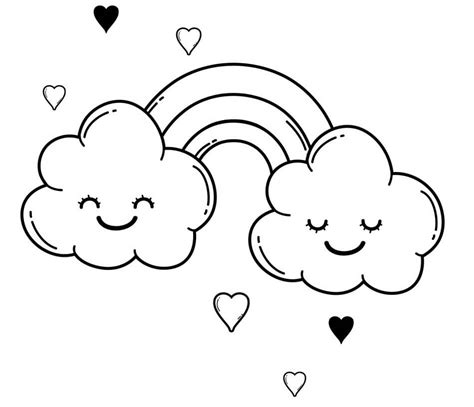 Lovely Rainbow and Cloud Coloring Page - Free Printable Coloring Pages for Kids