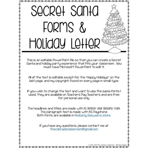 Secret Santa Forms & Holiday Party Forms - The Colorado Classroom