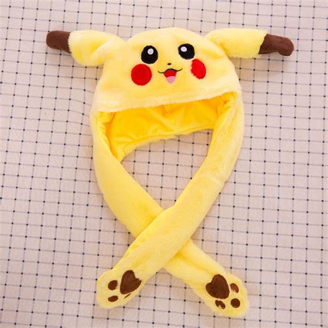 Pikachu Funny Animal Movable Ears Jumping Soft Plush Hat