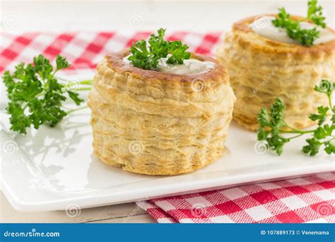 Puff Pastry Vol-au-vents Filled with Mushroom Ragout Stock Image ...