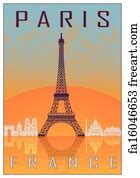 Free art print of Paris vintage poster. Paris vintage poster in orange and blue textured ...
