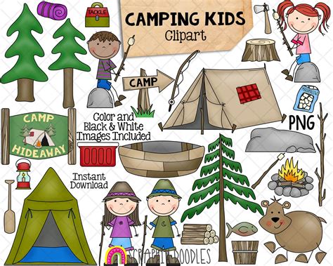 Camping Kids Clip Art Summer Camp Hiking Outdoors Commercial Use PNG - Etsy