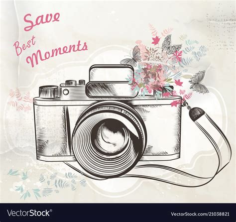 Cute hand drawn vintage camera Royalty Free Vector Image