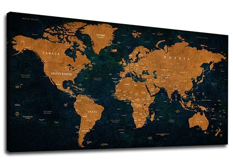 Amazon.com: Vintage World Map Canvas Wall Art Picture 20" x 40" Antiqued Map of The World Canvas ...