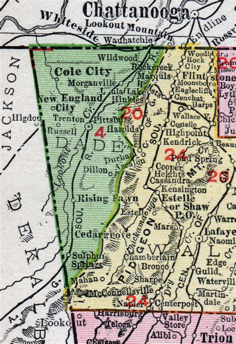 Dade County, Georgia, 1911, Map, Rand McNally, Trenton, Rising Fawn, Wildwood