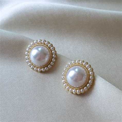 LARGE PEARL EARRINGS White Pearl Earrings Vintage Earrings - Etsy