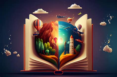 Premium Photo | Wonderful Open book world inside Imagination fantasy ...