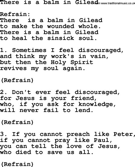 Presbyterian Hymn: There Is A Balm In Gilead - lyrics, and PDF