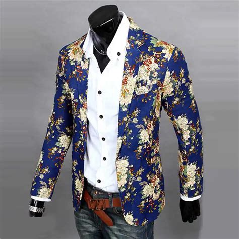 2017 Mens Jackets Suits One Button Pop Printed Floral Blazer Casual ...