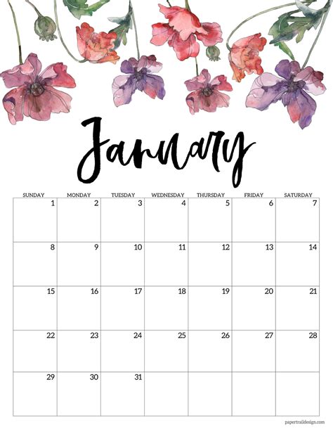 2023 Free Printable Calendar – Floral - Paper Trail Design