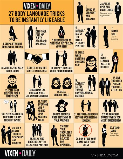 27 Body Language Tricks To Be Instantly Likeable: Infographic