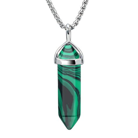 BEADNOVA Synthetic Malachite Necklace Gemstone Crystal Necklace for Women Healing Stone pendant ...