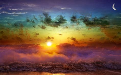 Download Moon Sun Cloud Sunset Photography Manipulation HD Wallpaper