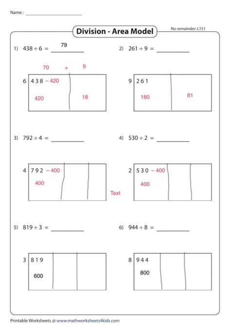 Division Using Area Model Worksheet - Divisonworksheets.com