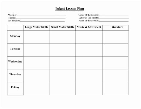 30 Weekly Lesson Plans for Infants | Example Document Template