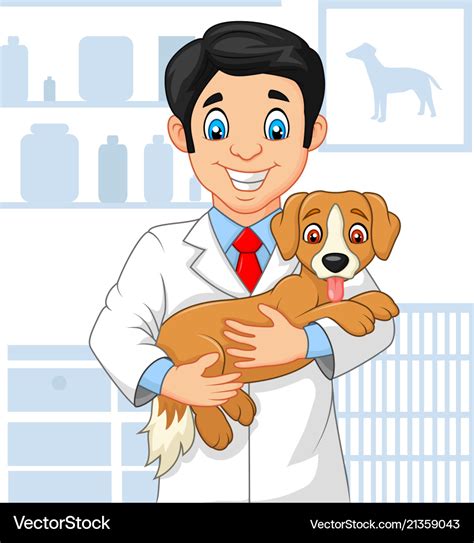 Cartoon veterinarian doctor examining a puppy Vector Image