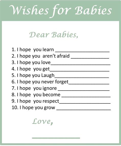 Hopes For Baby Shower Game - Wishes For Baby Baby Shower Game Poster ...