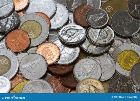 Canadian Coins. Pile Of Canadian Dollar Coins Aka Loonies Editorial ...