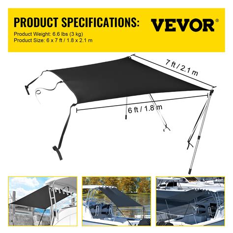 VEVOR T-Top Sun Shade Kit 6' x 7', UV-Proof 600D Polyester T-top Extension Kit with Rustproof ...