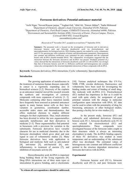 (PDF) Ferrocene derivatives: Potential anticancer material